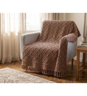 Boho Tarzı El Örme Koltuk Şalı ve TV Battaniyesi - Toprak Rengi -120*140