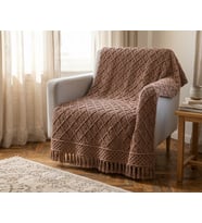 Boho Tarzı El Örme Koltuk Şalı ve TV Battaniyesi - Toprak Rengi -120*140