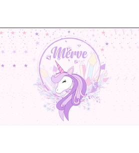 Mor Unicorn Temalı Doğum Günü Afişi 100x150 cm