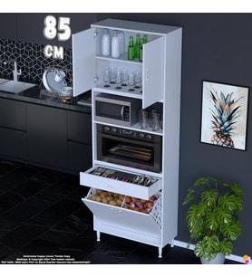 Eliusta Belin 85 cm Fırın Dolabı Kahve Köşesi Kapaklı Sepetli Mutfak Kiler Dolabı Banyo Dolabı 85x226x32 cm