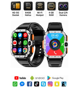 Watch PGD 4G Sim Kartlı Android Akıllı Saat 64GB Kameralı WiFi - GPS Yetişkin ve Çocuk Saati 8-11