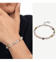 Gümüş Renk Metal Zincirli Dorika Top Süslemeli Amorf Morganit Doğaltaş Erkek Bileklik