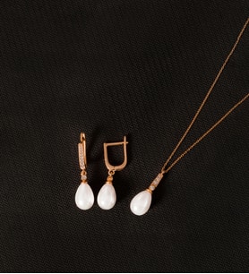 925 Ayar Gümüş Zirkon Taşlı Damla İnci Set (Rose)