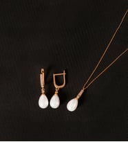 925 Ayar Gümüş Zirkon Taşlı Damla İnci Set (Rose)