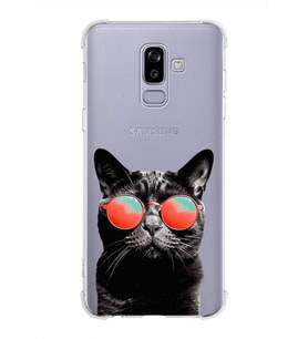 PrintiFy Samsung Galaxy J8 Uyumlu Kedi 3 Baskılı Şeffaf Köşe Korumalı Antişok Kılıf