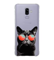 PrintiFy Samsung Galaxy J8 Uyumlu Kedi 3 Baskılı Şeffaf Köşe Korumalı Antişok Kılıf