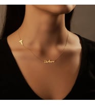 Kişiye Özel 925 Ayar Gümüş Yan Sağlık Sembol Detaylı İsim Kolye (Gold)