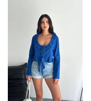Alina Keten Bağcıklı Uzun Kollu Bluz – Lacivert