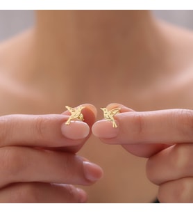 925 Ayar Gümüş Arı Kuşu Küpe (Gold)