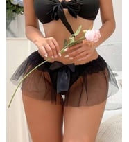 FeelLady Siyah Kurdele Detaylı Tüllü Fantezi Tanga -1038