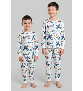 Time To FLY Beyaz Desenli Çocuk Pijama Takımı