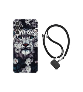Samsung Galaxy A74 Kılıf Ipli Boyun Askılı Desenli Silikon Flowers Snow Leopard 1335