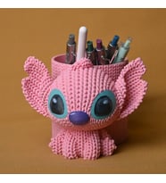 Northcity 3D Baskı Knitted Kalemlik - Sevimli Karakterli Masaüstü Kalem Organizeri-Pembe
