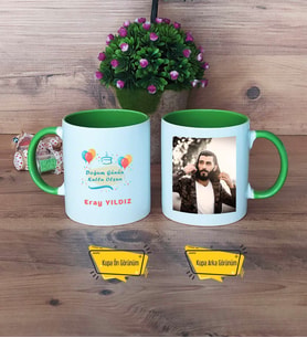 Doğum Günü Hediyesi Kupa Bardak Yeşil Fotoğraflı Arkadaşa Anneye Babaya Sevgiliye Kardeşe Hediye