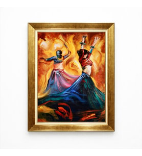 Tablore Altın Çerçeveli Dans Eden Kadınlar Yağlı Boya Efektli Tablo - Modern Sanat Duvar Dekoru