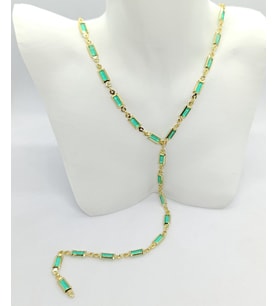 Gold Renk Yeşil Taşlı Y Kolye (42+5 cm)