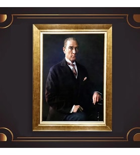 Altın Varaklı Çerçeveli Paspartulu Atatürk Tablo nl02A649 (Gold)