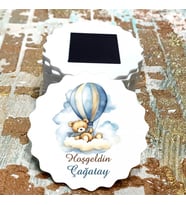 Magnet Hediyelik -Sevimli Ayıcık Mavi Balonlu Tasarım Doğum Günü - Yenidoğan Bebek Hatıra Magnet