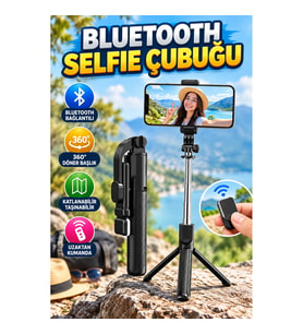 Kablosuz Bluetooth Selfie Çubuğu – 360° Döner Başlık, Katlanabilir ve Taşınabilir Tasarım