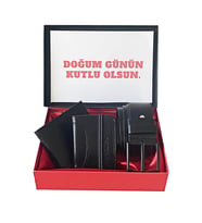 Erkek Siyah Cüzdan Kemer Kartlık Hediye Seti (Kapak Notumuz Örnektir.)