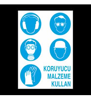 Koruyucu Malzeme Kullanın Uyarı Levhası 40x60cm (Karışık)