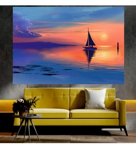 Deniz ve Güneş Manzaralı Sanatsal Dekoratif Duvar Tablosu (50x70 cm)