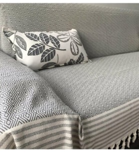 Boy Kolları Örten Pamuklu Koltuk Örtüsü Takımı 3+3+1+1 gri krem 160 x 300