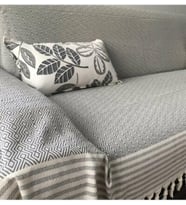 Boy Kolları Örten Pamuklu Koltuk Örtüsü Takımı 3+3+1+1 gri krem 160 x 300