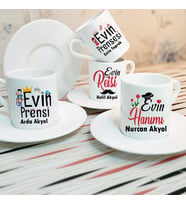 Evin Reisi Evin Hanımı Evin Prensi Evin Prensesi 4'lü Set Türk Kahve Fincanı