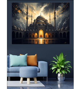 Işıklı Büyük Cami Ve Minareler Dekoratif Kanvas - Mdf Ahşap Tablo