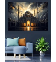 Işıklı Büyük Cami Ve Minareler Dekoratif Kanvas - Mdf Ahşap Tablo