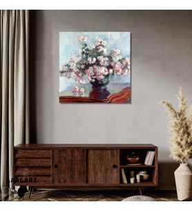 Kare Kanvas Ünlü Eserler Cloude Monet Chrysanthemums Vazoda Çiçekler