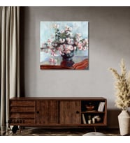 Kare Kanvas Ünlü Eserler Cloude Monet Chrysanthemums Vazoda Çiçekler