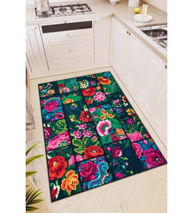 Renkli Kaymaz Tabanlı Yıkanır Patchwork Mutfak Halısı AR572