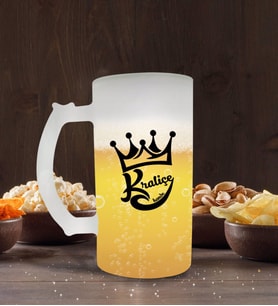 BK Gift Kişiye Özel Kraliçe Tasarımlı Buzlu Cam Bira Bardağı 50cl-1 (Beyaz)