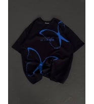 Unisex Bisiklet Yaka Baskılı Oversize T-Shirt - Siyah