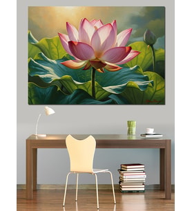 Su Üstünde Açan Pembe Lotus Dekoratif Kanvas - Mdf Ahşap Tablo