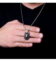 925 AYAR GÜMÜŞ YELELİ KURT MODEL KOLYE (Gri)