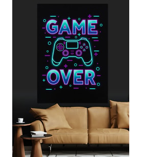 Game Over Neon Afiş Dekoratif Kanvas - Mdf Ahşap Tablo