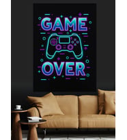 Game Over Neon Afiş Dekoratif Kanvas - Mdf Ahşap Tablo