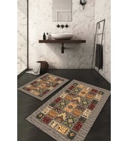 Dijital Baskılı Kaymaz Taban Yıkanabilir 2'li Klozet Takımı Banyo Paspası NDKZ-HT-545 (Kahverengi)