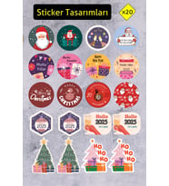 2025 Yılbaşı Temalı Etiket, Yapışkanlı Sticker, Hediye Paketi Etiketi 20 Adet (Beyaz)