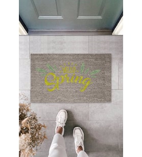 Çok Amaçlı Dijital Baskı Gri Hello Spring İç ve Dış Mekan Paspas (Krem)