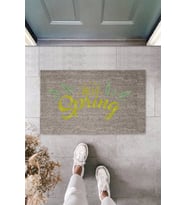 Çok Amaçlı Dijital Baskı Gri Hello Spring İç ve Dış Mekan Paspas (Krem)
