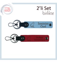 Kedili Hediye Kutusuna Yakışır, Pati Motifli, İsme Yazılabilir Anahtarlık, Gök Mavi-Kırmızı