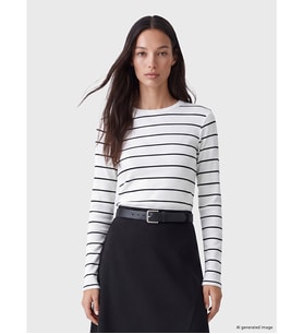 LCW EVERYDAY Ekru Bisiklet Yaka Çizgili Kadın Body