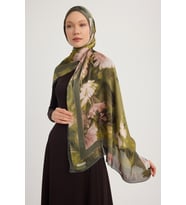 Schaless Gizli Bahçe - Lacivert - Aurora Desenli Janjan Şal - 70x190 Cm (Yeşil)