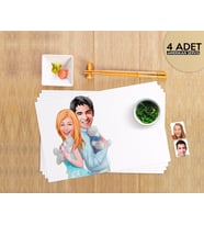 BK Gift Kişiye Özel Sevgililer Karikatürlü 4 Adet Amerikan Servis Seti-87 (Beyaz)