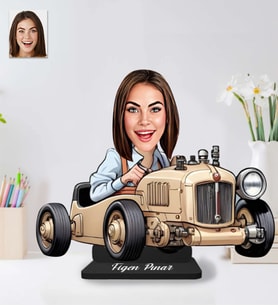 Kişiye Özel Retro Araba Kullanan Kadın Model Ahşap Biblo-61