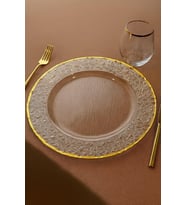 Altın Detaylı Yuvarlak Cam Supla – 33 Cm Servis Ve Dekor Tabağı